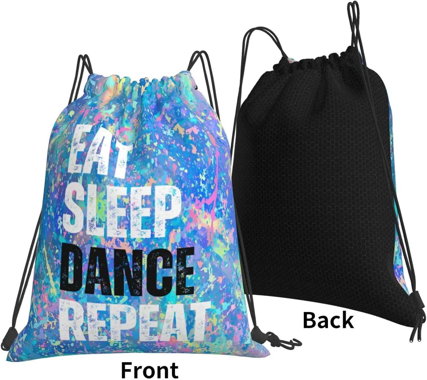 Eat Sleep Dance Repeat Drawstring Backpack Gym String Bag Sports Drawstring Sackpack For Women Men