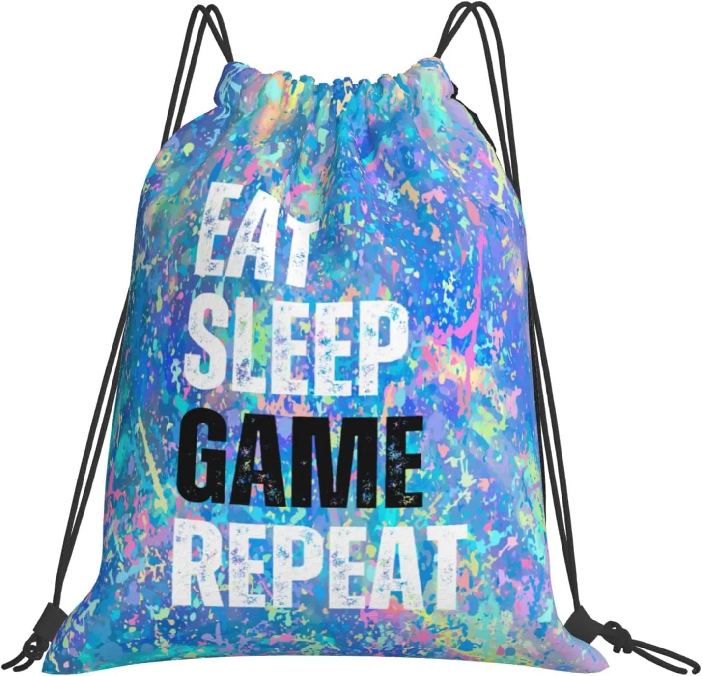 Eat Sleep Game Repeat Drawstring Backpack Gym String Bag Sports Drawstring Sackpack For Women Men