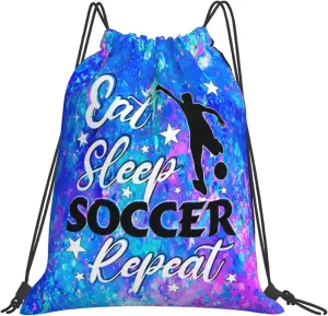 Eat Sleep Soccer Repeat Drawstring Backpack Gym String Bag Drawstring Sackpack Sport For Womens Mens