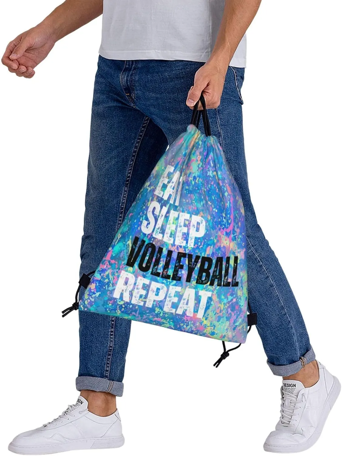 Eat Sleep Volleyball Repeat Drawstring Backpack Gym String Bag Sports Drawstring Sackpack For Women Men