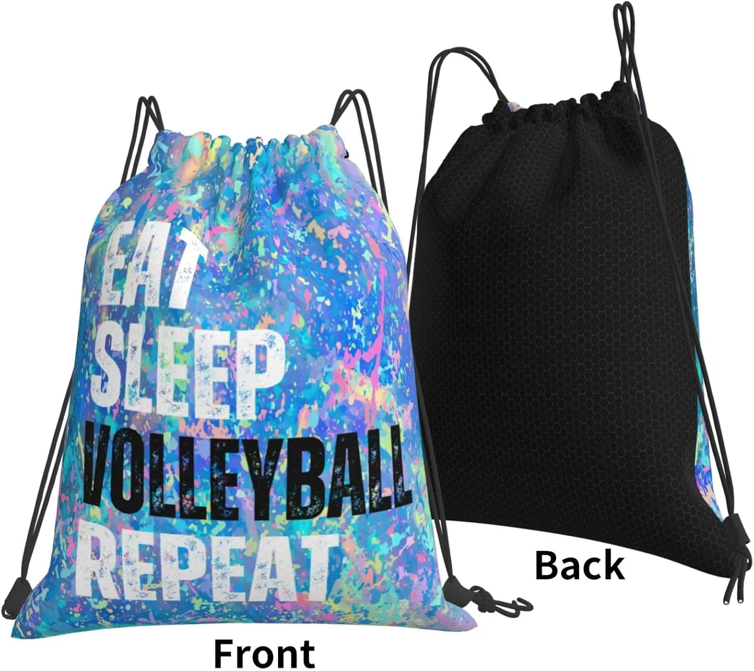 Eat Sleep Volleyball Repeat Drawstring Backpack Gym String Bag Sports Drawstring Sackpack For Women Men