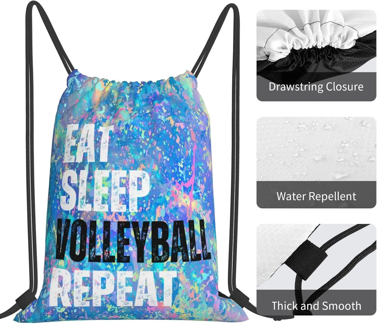 Eat Sleep Volleyball Repeat Drawstring Backpack Gym String Bag Sports Drawstring Sackpack For Women Men