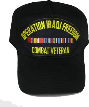 EC Operation Iraqi Freedom Combat Veteran with 3 Ribbons Hat - Black - Veteran Owned Business