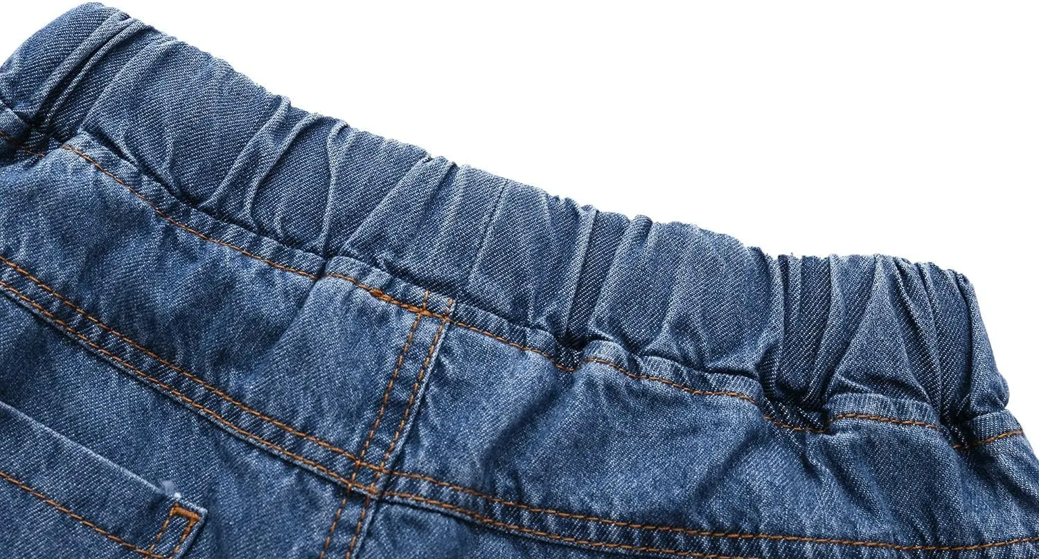 Echiondon Boy Jean Shorts Stretch Denim Shorts Pull on Elastic Shorts