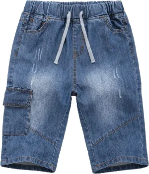 Echiondon Boy Jean Shorts Stretch Denim Shorts Pull on Elastic Shorts