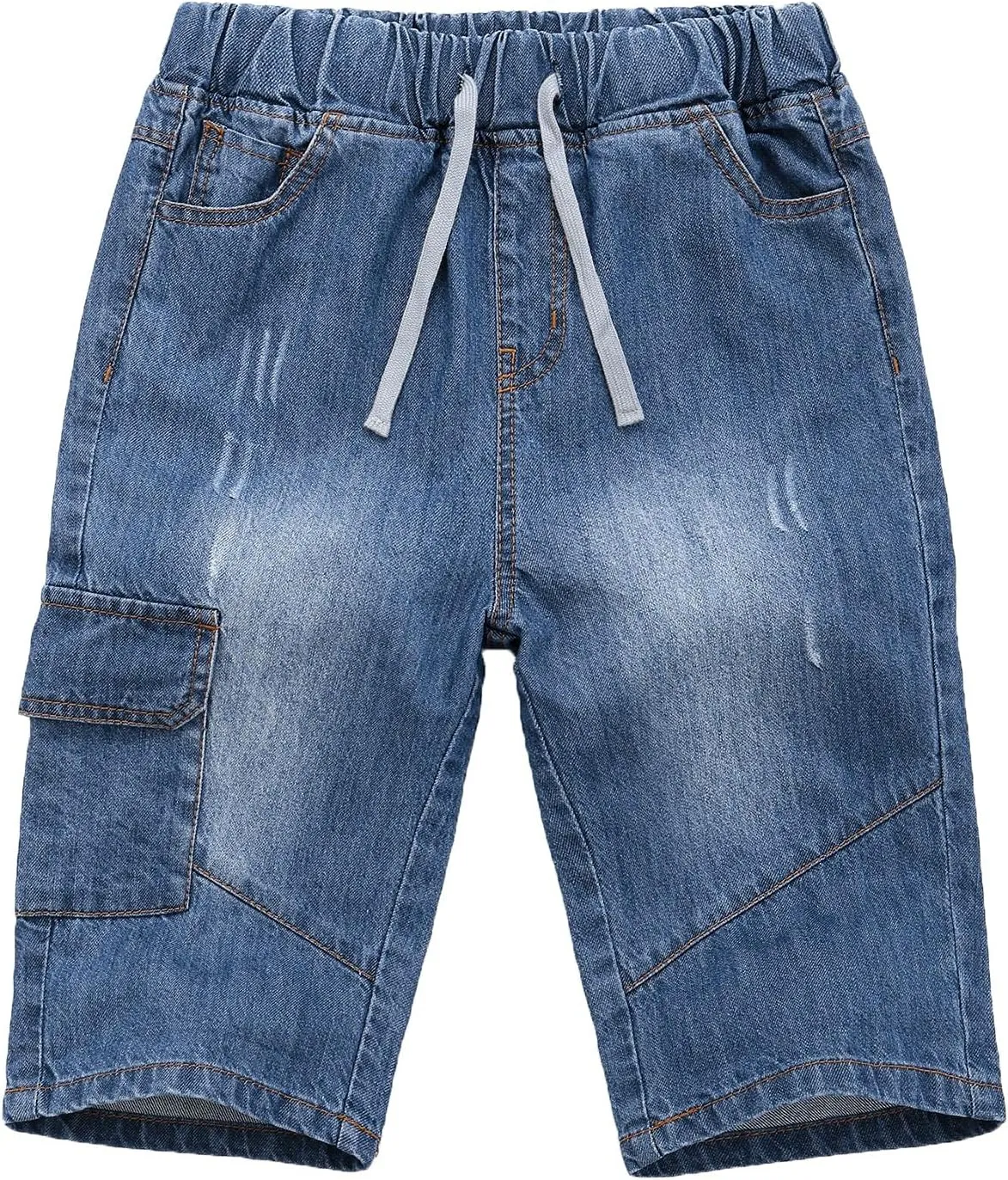 Echiondon Boy Jean Shorts Stretch Denim Shorts Pull on Elastic Shorts