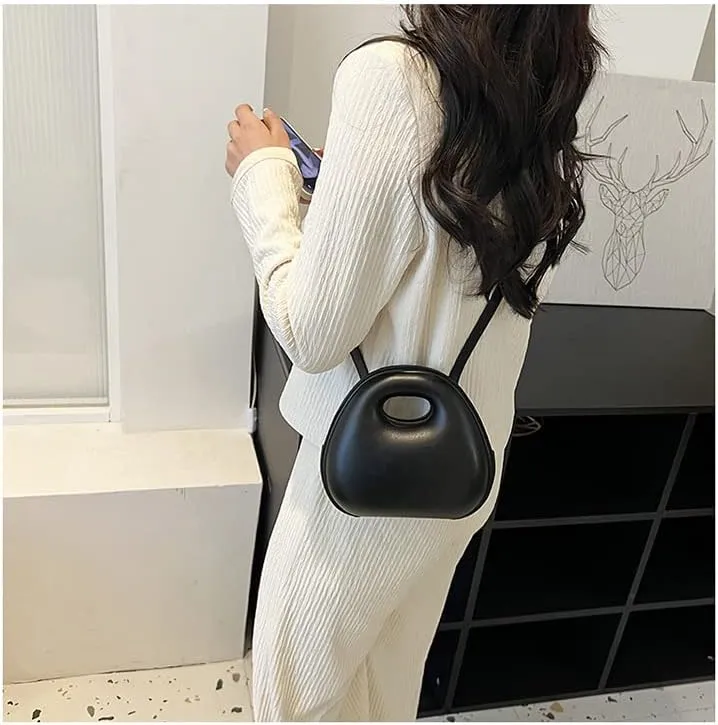 Egg shell bag for women fashion small round bag niche unique egg shell crossbody bag handbag shoulder bag (Black)