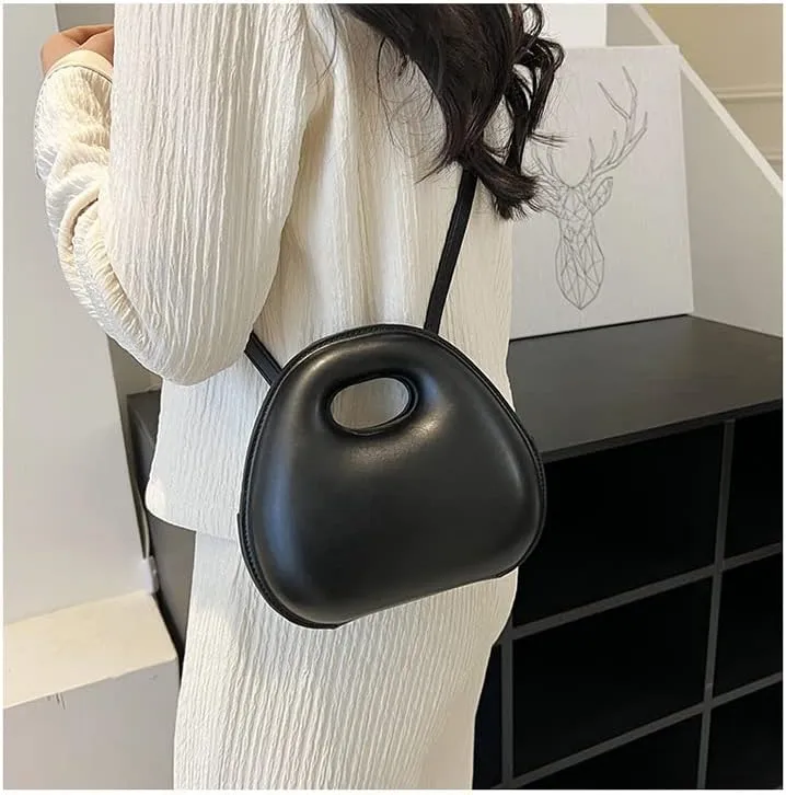 Egg shell bag for women fashion small round bag niche unique egg shell crossbody bag handbag shoulder bag (Black)