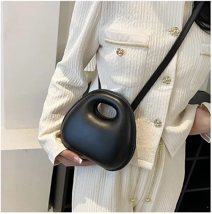 Egg shell bag for women fashion small round bag niche unique egg shell crossbody bag handbag shoulder bag (Black)