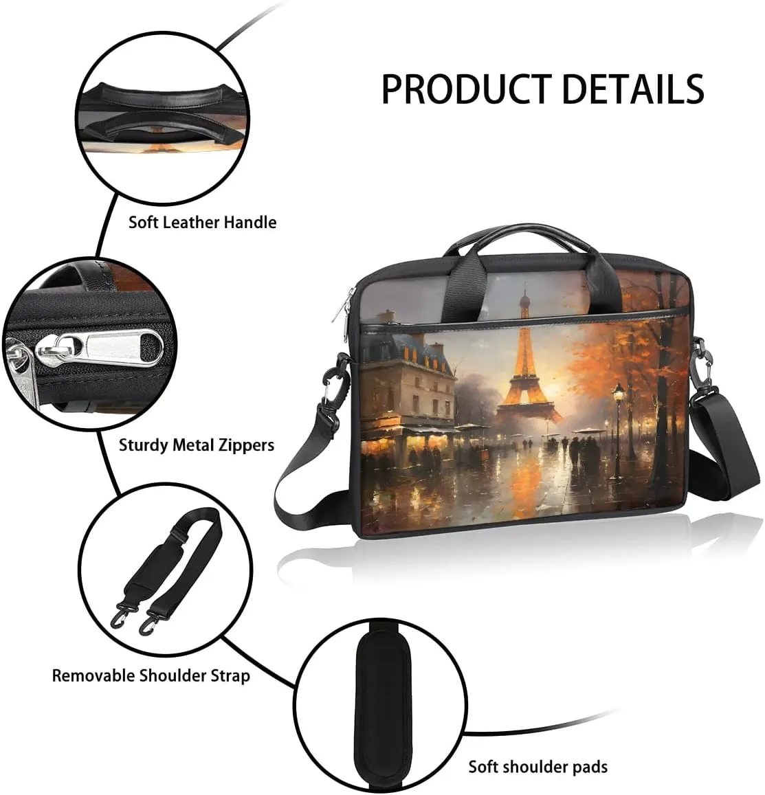Eiffel Tower Spring Flowers 15 Inch Laptop Bag Laptop Shoulder Bag Computer Cases for Laptops or Tablets