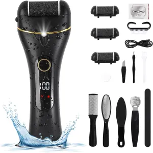 Electric Callus Remover for Feet, Rechargeable Foot Scrubber Dead Skin Removal Pedicure Tools, Portable Foot File Kits with 3 Roller Heads for Professional, Home, Travel