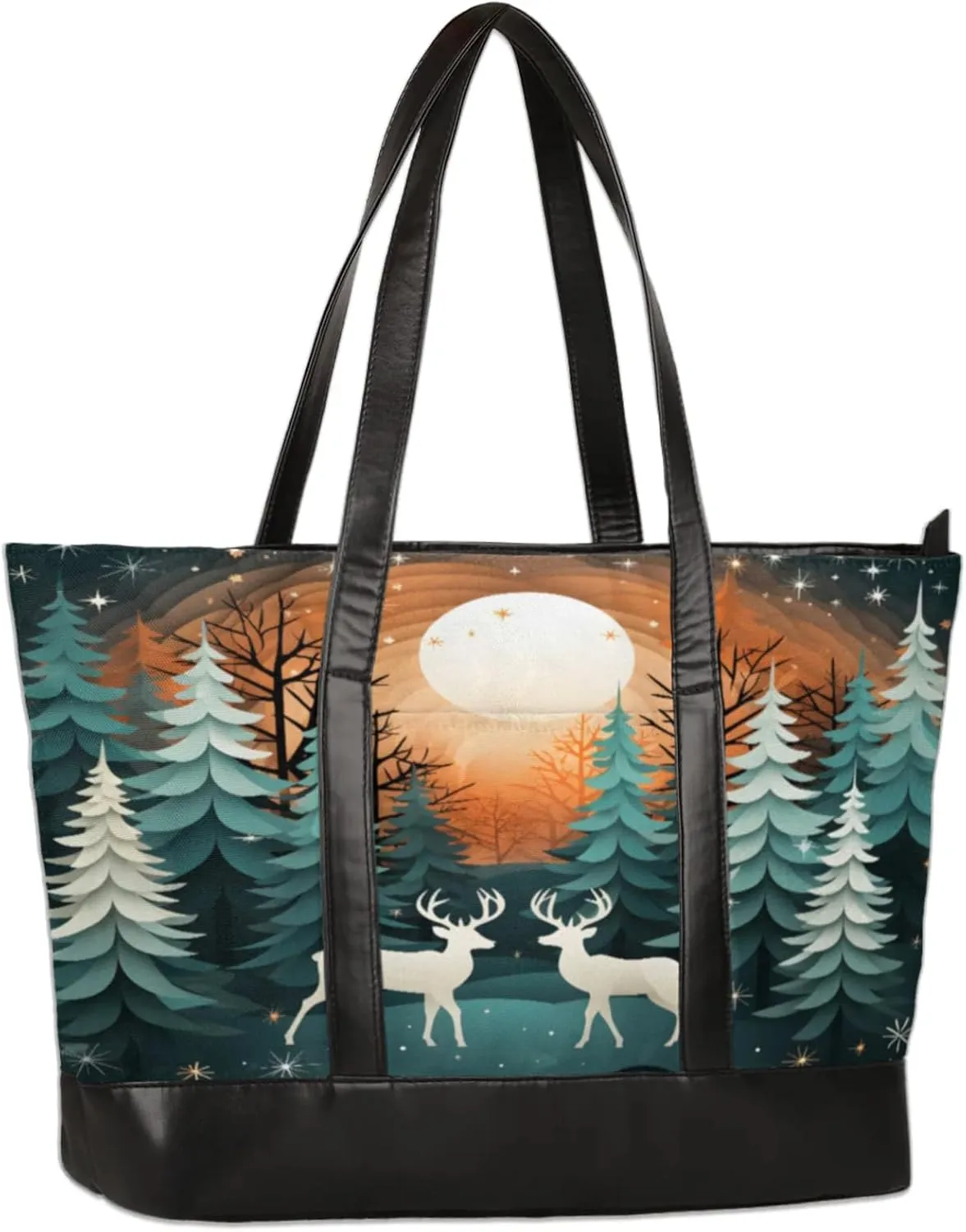 Elk Deep Forest Silhouette Laptop Tote Bag for Women Lightweight Work Purse with Multiple Compartments Fits 13-15.6 Inch Laptop Tablet Shoulder Bag for Office Travel Daily Use