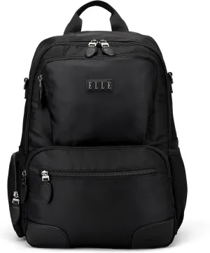 Elle Voyage 20L Twill and Vegan Leather Backpack | Black