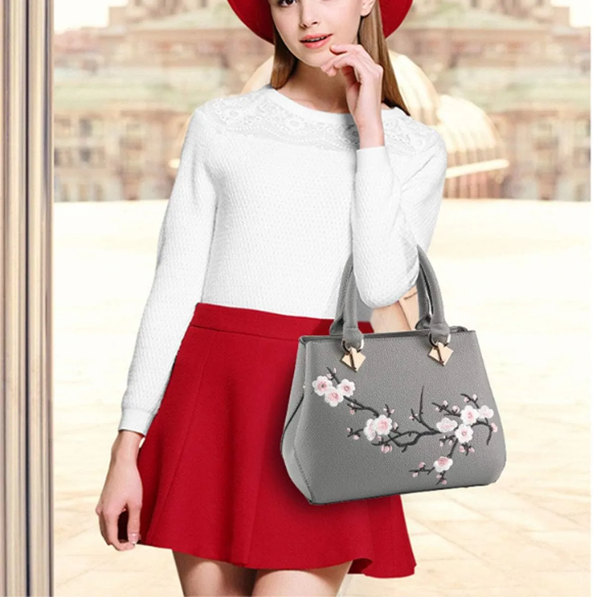 Embroidery Women Top Handle Satchel Handbags Shoulder Bag Tote Purse Messenger Bags Crossbody Bag