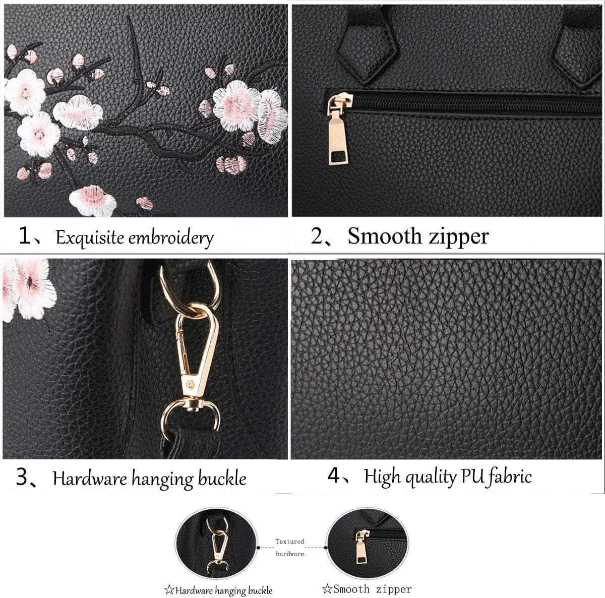 Embroidery Women Top Handle Satchel Handbags Shoulder Bag Tote Purse Messenger Bags Crossbody Bag