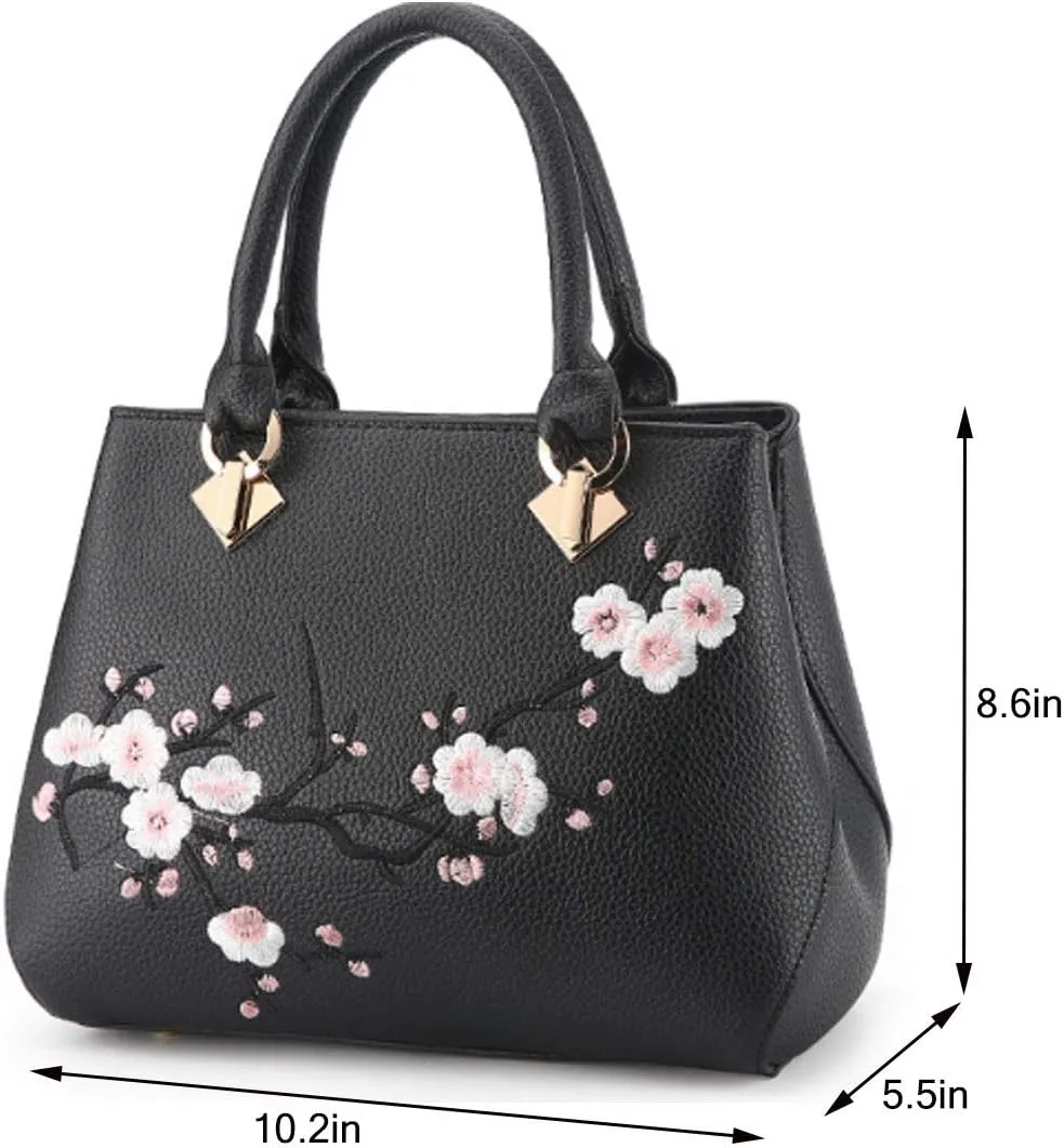 Embroidery Women Top Handle Satchel Handbags Shoulder Bag Tote Purse Messenger Bags Crossbody Bag