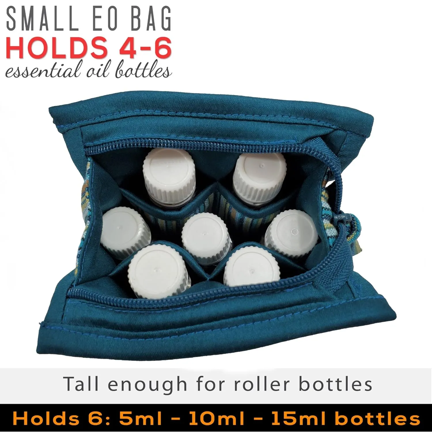 Essential Oil Case for Purse - Seabreeze Teal - Small Size HOLDS 4-6 Bottles (5ml-15ml, also fits Roller Bottles) - Chic and Compact EO Bags in Multiple Sizes - Perfect size Essential Oil Travel Bag
