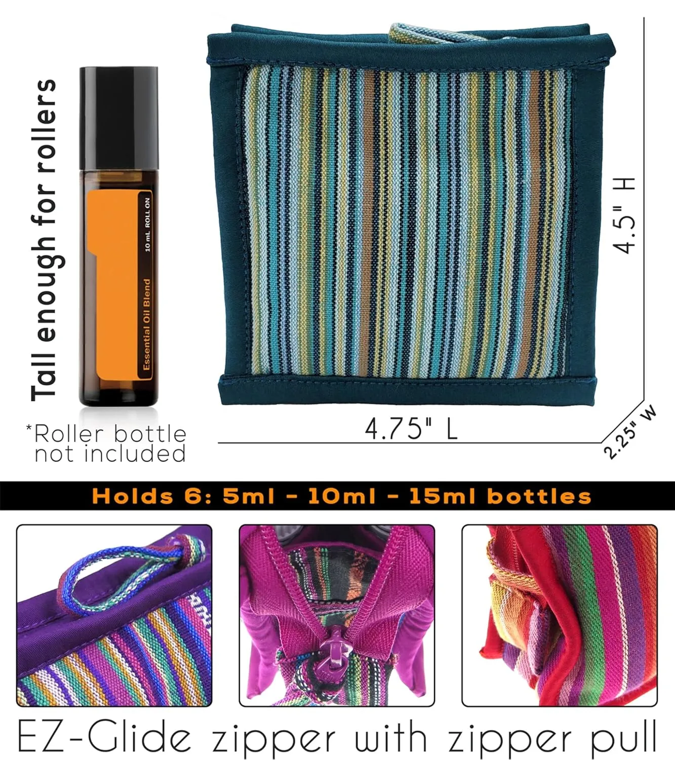 Essential Oil Case for Purse - Seabreeze Teal - Small Size HOLDS 4-6 Bottles (5ml-15ml, also fits Roller Bottles) - Chic and Compact EO Bags in Multiple Sizes - Perfect size Essential Oil Travel Bag