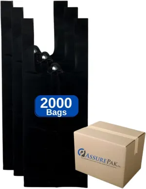 Extra Small Duty Black Unprinted HDPE T-Shirt Plastic Bags for Retail, Groceries, Merchandise, Convenience Store, Supermarket, Restaurant - 4"x3"x10" - 2000 Bags - 12 microns - Black