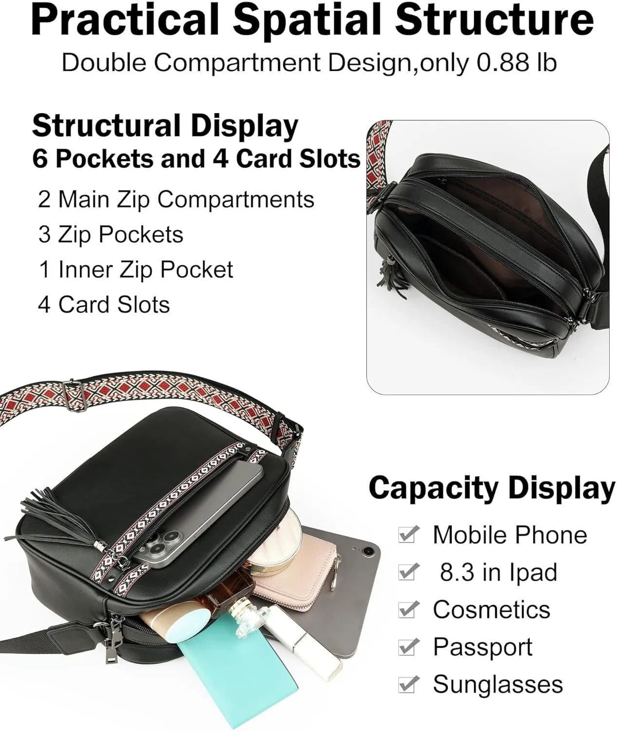 FADEON Crossbody Bags for Women Designer Vegan Leather Crossbody Purse Multi-pocket Medium Shoulder Bag with Card Slots