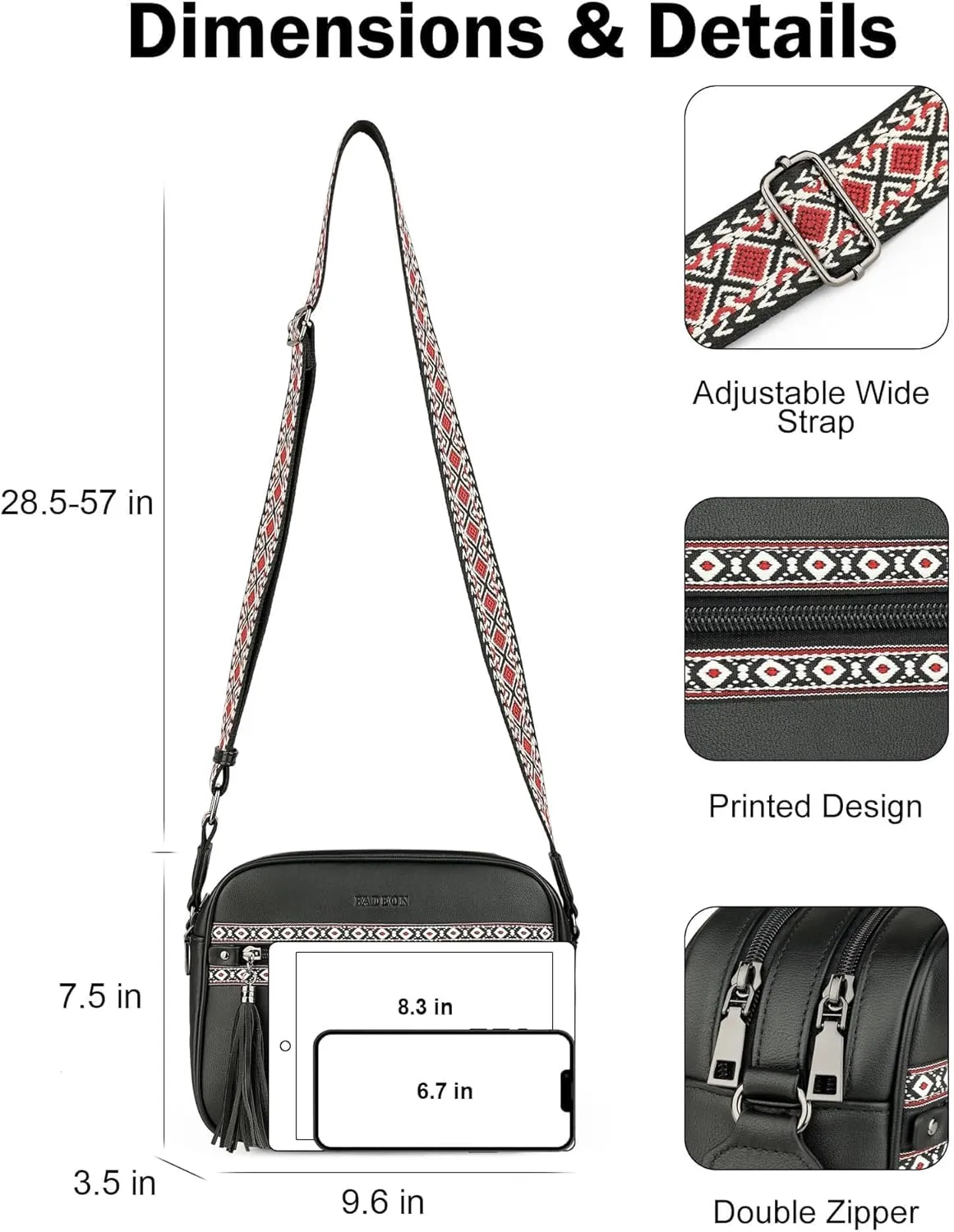 FADEON Crossbody Bags for Women Designer Vegan Leather Crossbody Purse Multi-pocket Medium Shoulder Bag with Card Slots