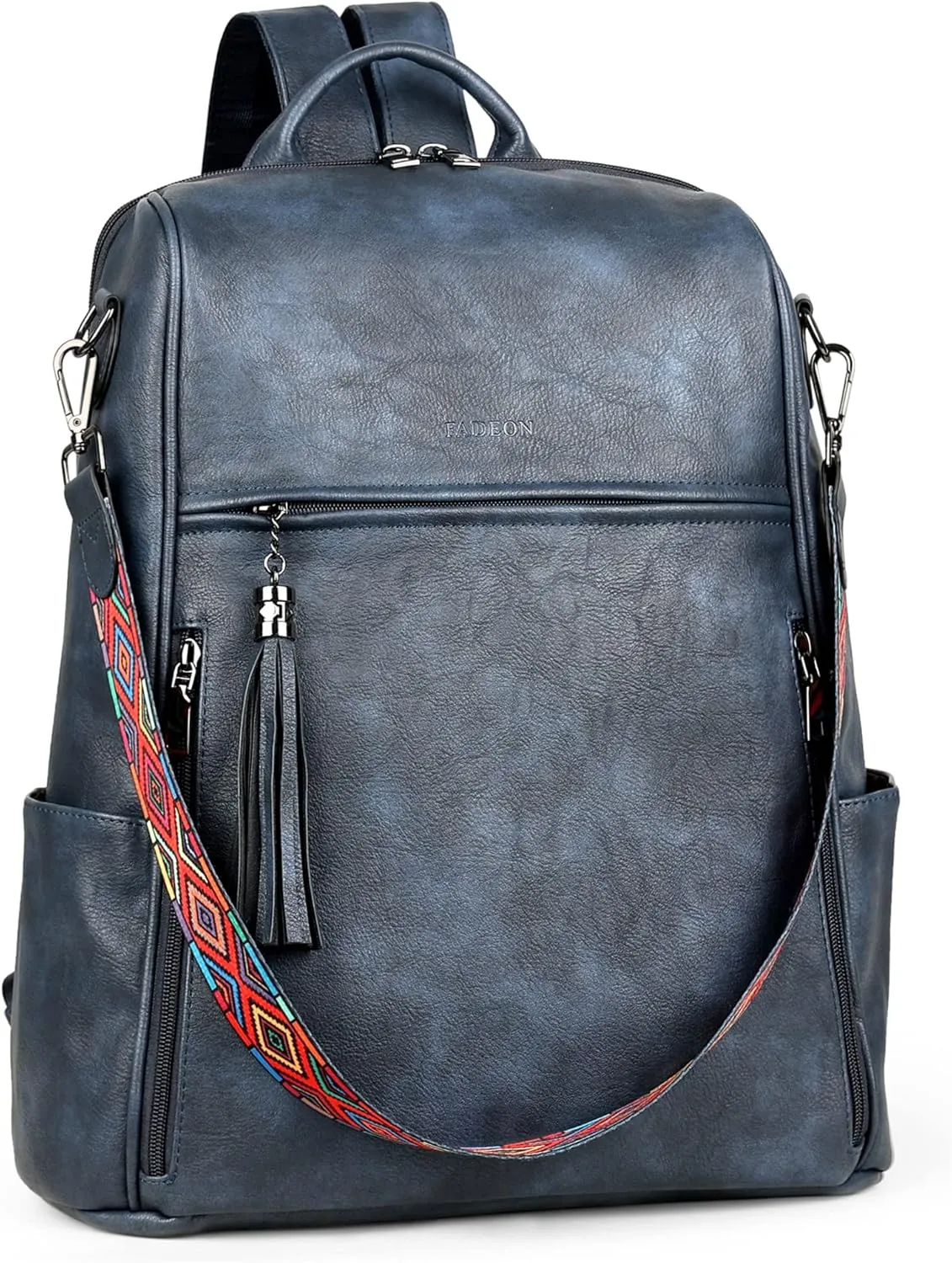 FADEON Leather Laptop Backpack for Women Designer 15.6 inch PU Laptop Bag, Ladies Travel Computer Work Backpack Blue