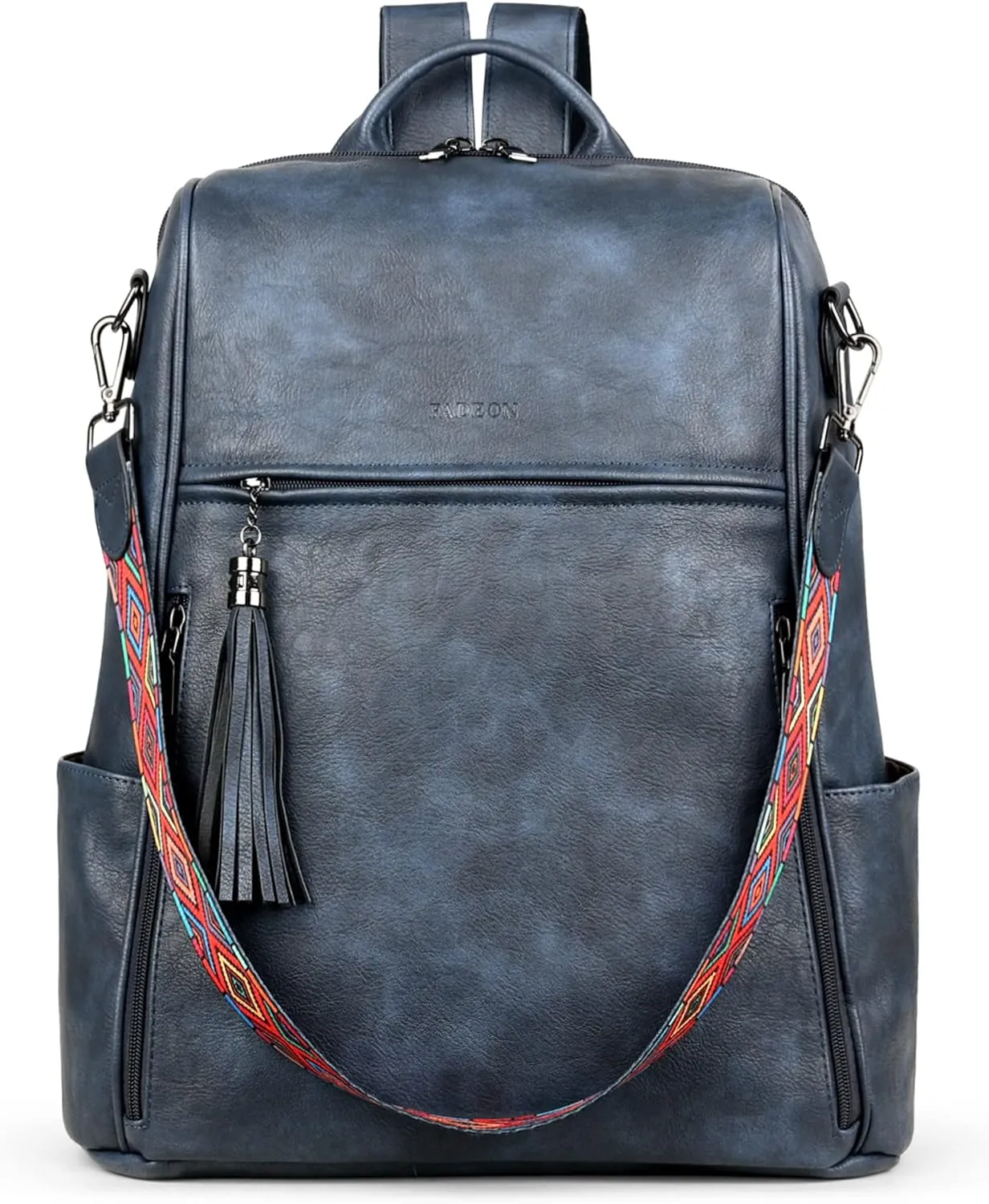 FADEON Leather Laptop Backpack for Women Designer 15.6 inch PU Laptop Bag, Ladies Travel Computer Work Backpack Blue