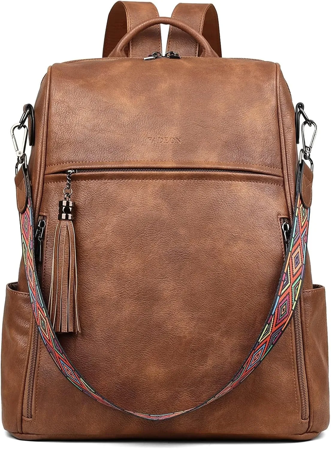 FADEON Leather Laptop Backpack for Women Designer 15.6 inch PU Laptop Bag, Ladies Travel Computer Work Backpack Brown