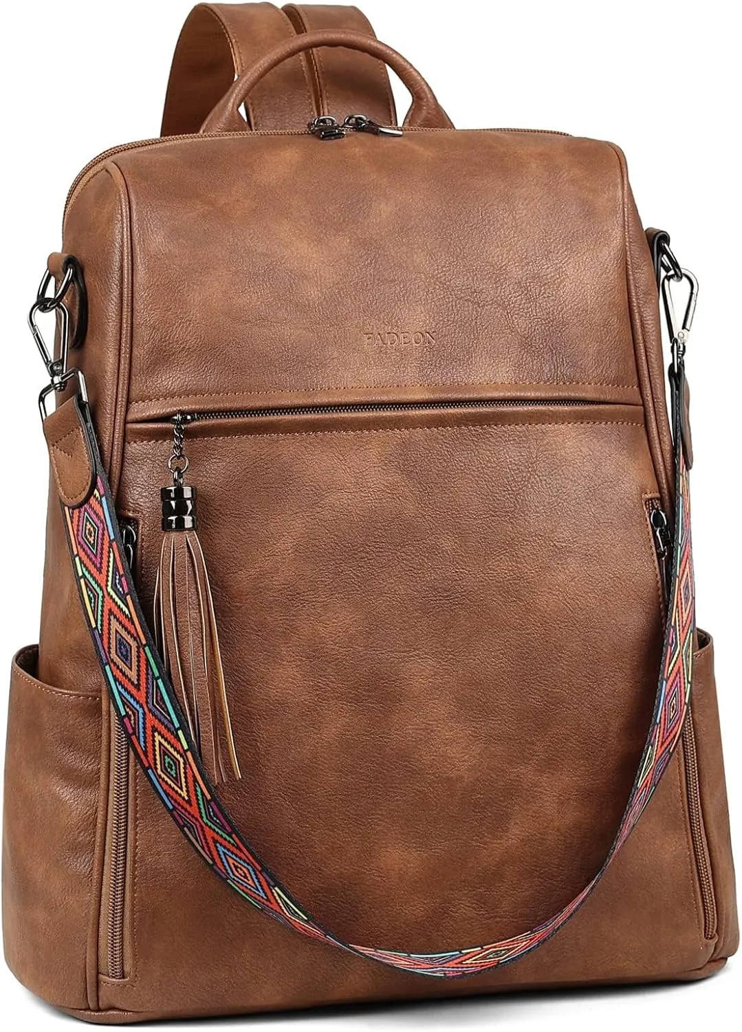 FADEON Leather Laptop Backpack for Women Designer 15.6 inch PU Laptop Bag, Ladies Travel Computer Work Backpack Brown