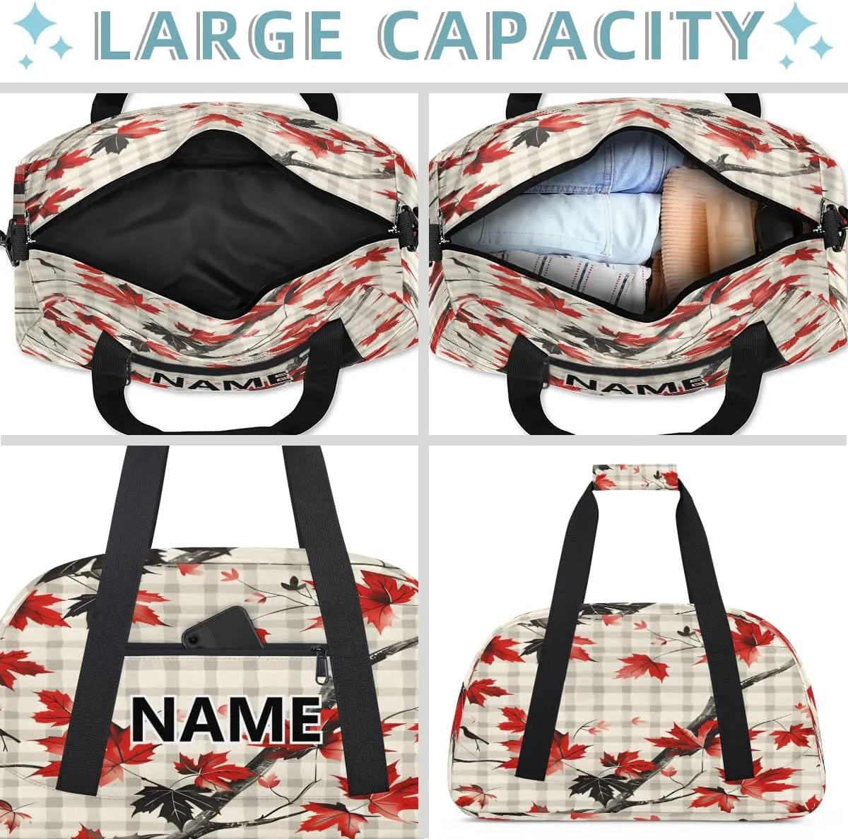 Fall Leaves Mini Gym Bag 18 inch for Women Men Waterproof Custom Maple Colors Leaf and Branch Autumn Travel Duffel Bag Carry On Overnight Tote Nurse Bag for Work Fitness Hiking