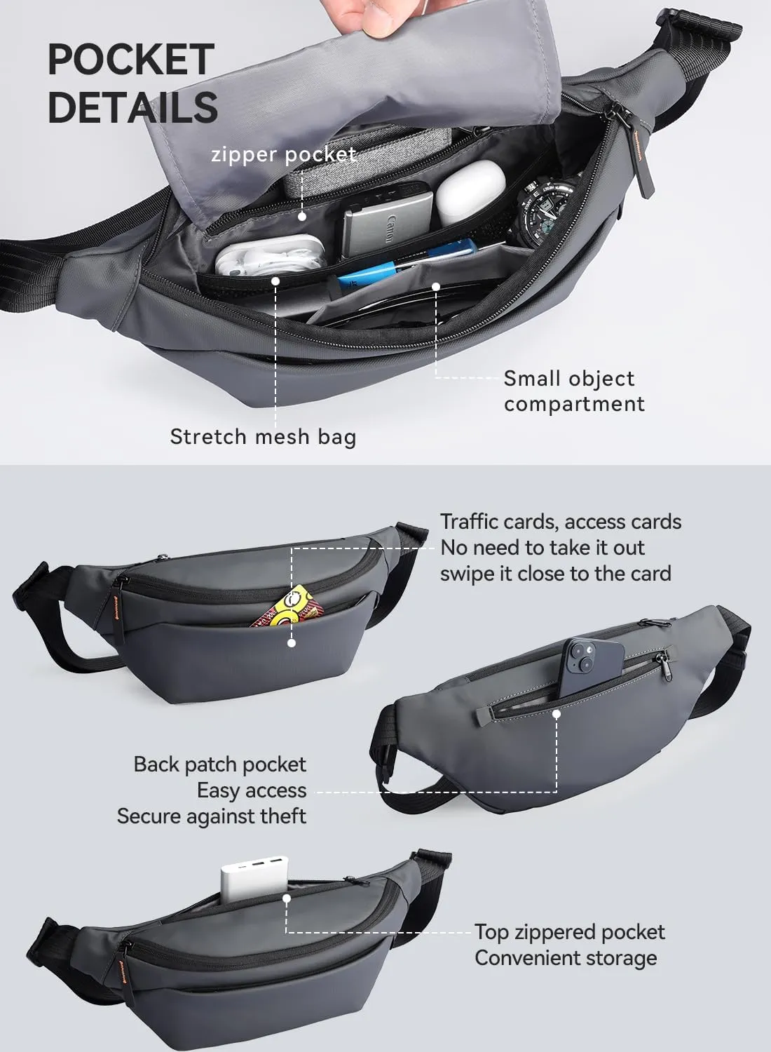 Fanny Pack for Men,Fashion Waist Packs Adjustable Belt Bag Sling Bag Water-Resistant Cross body Pack Chest Bag Daypack Bum Bags for Travel Sports Hiking