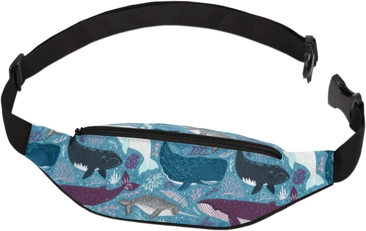 Fanny Pack for Women Men Waist Pack Cartoon Ocean Animal Dolphin Crossbody Bag with Adjustable Straps for Hiking Running Walking Travel Cycling
