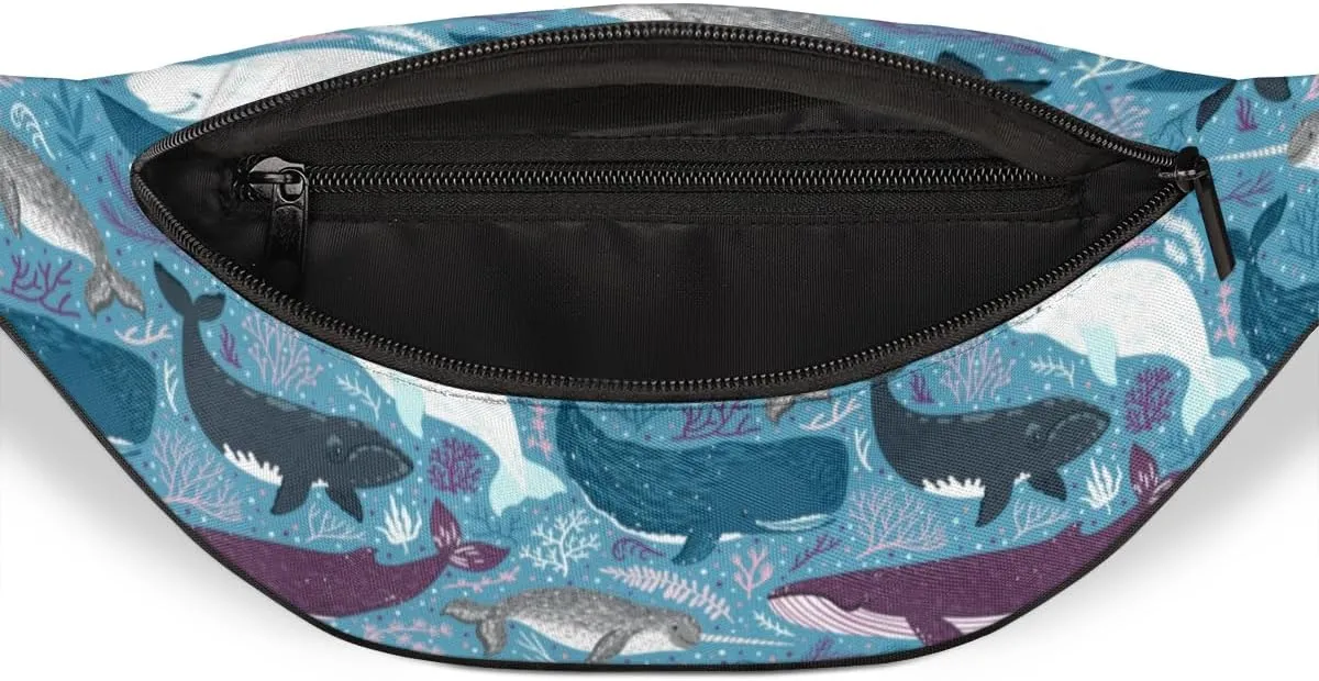 Fanny Pack for Women Men Waist Pack Cartoon Ocean Animal Dolphin Crossbody Bag with Adjustable Straps for Hiking Running Walking Travel Cycling