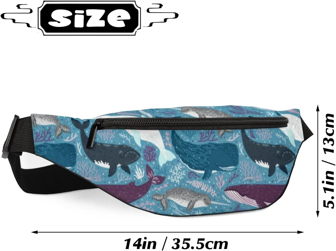 Fanny Pack for Women Men Waist Pack Cartoon Ocean Animal Dolphin Crossbody Bag with Adjustable Straps for Hiking Running Walking Travel Cycling