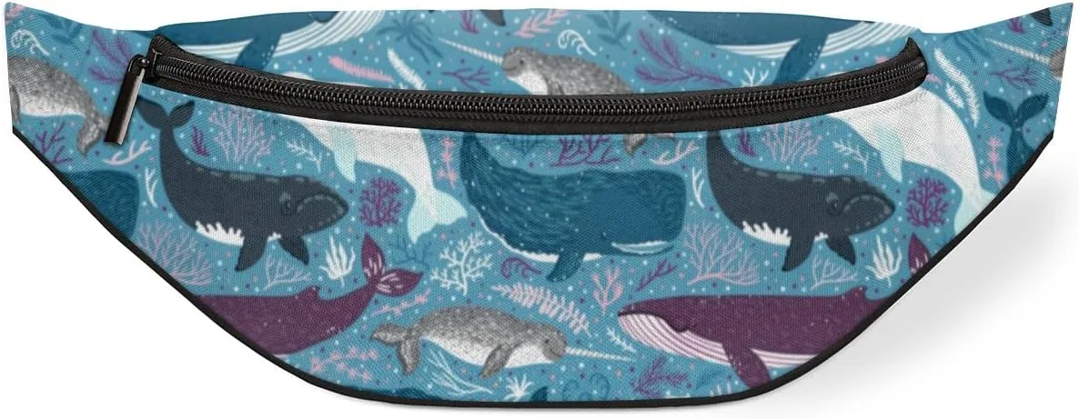 Fanny Pack for Women Men Waist Pack Cartoon Ocean Animal Dolphin Crossbody Bag with Adjustable Straps for Hiking Running Walking Travel Cycling