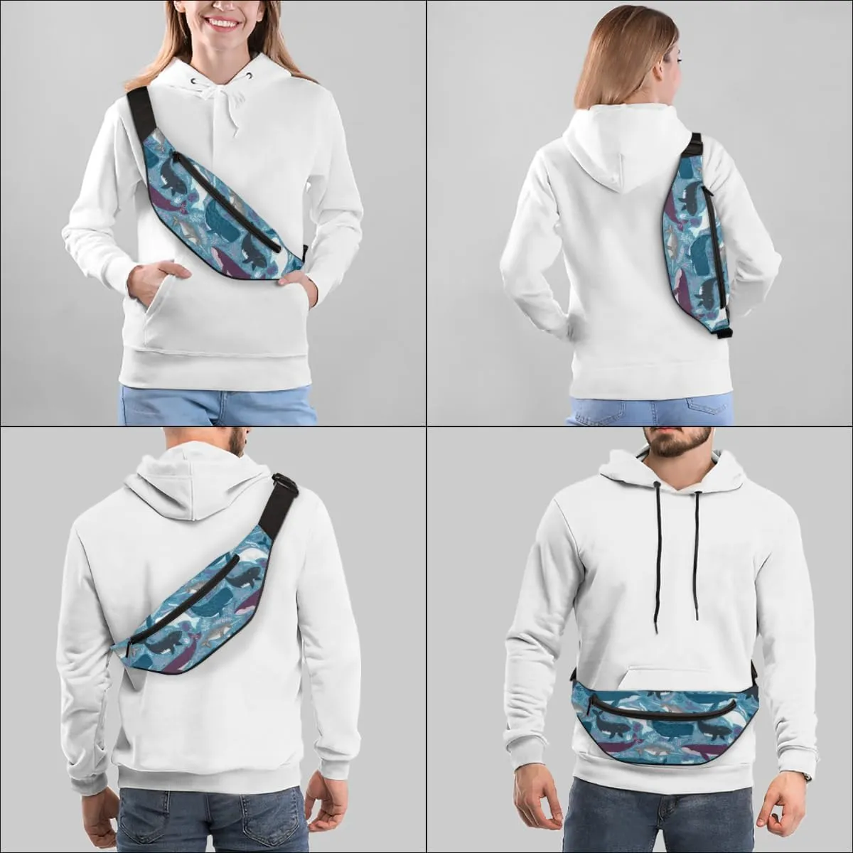 Fanny Pack for Women Men Waist Pack Cartoon Ocean Animal Dolphin Crossbody Bag with Adjustable Straps for Hiking Running Walking Travel Cycling