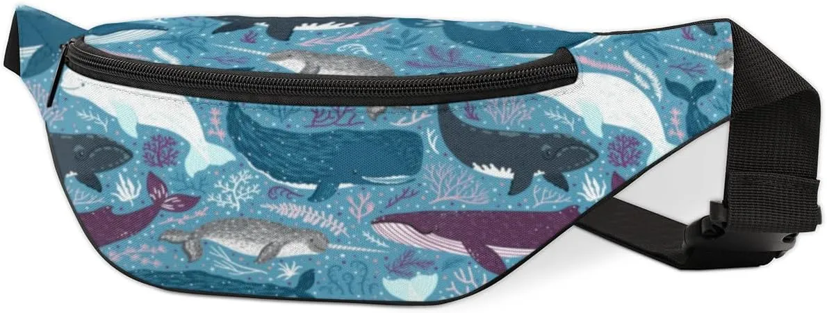 Fanny Pack for Women Men Waist Pack Cartoon Ocean Animal Dolphin Crossbody Bag with Adjustable Straps for Hiking Running Walking Travel Cycling