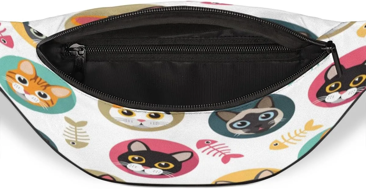 Fanny Pack for Women Men Waist Pack Cute Cat Fish Bone Crossbody Bag with Adjustable Straps for Hiking Running Walking Travel Cycling