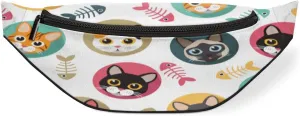 Fanny Pack for Women Men Waist Pack Cute Cat Fish Bone Crossbody Bag with Adjustable Straps for Hiking Running Walking Travel Cycling