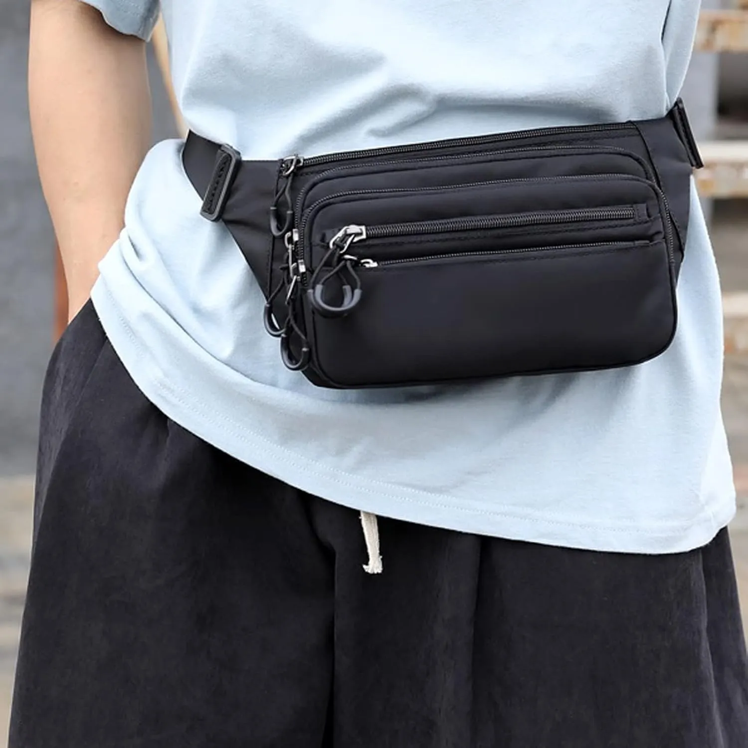 Fanny Pack Men's Waist Bag Nylon Men's Sports Chest Bag Travel Shoulder Bags Hiking Messenger Bags (Deep Blue)