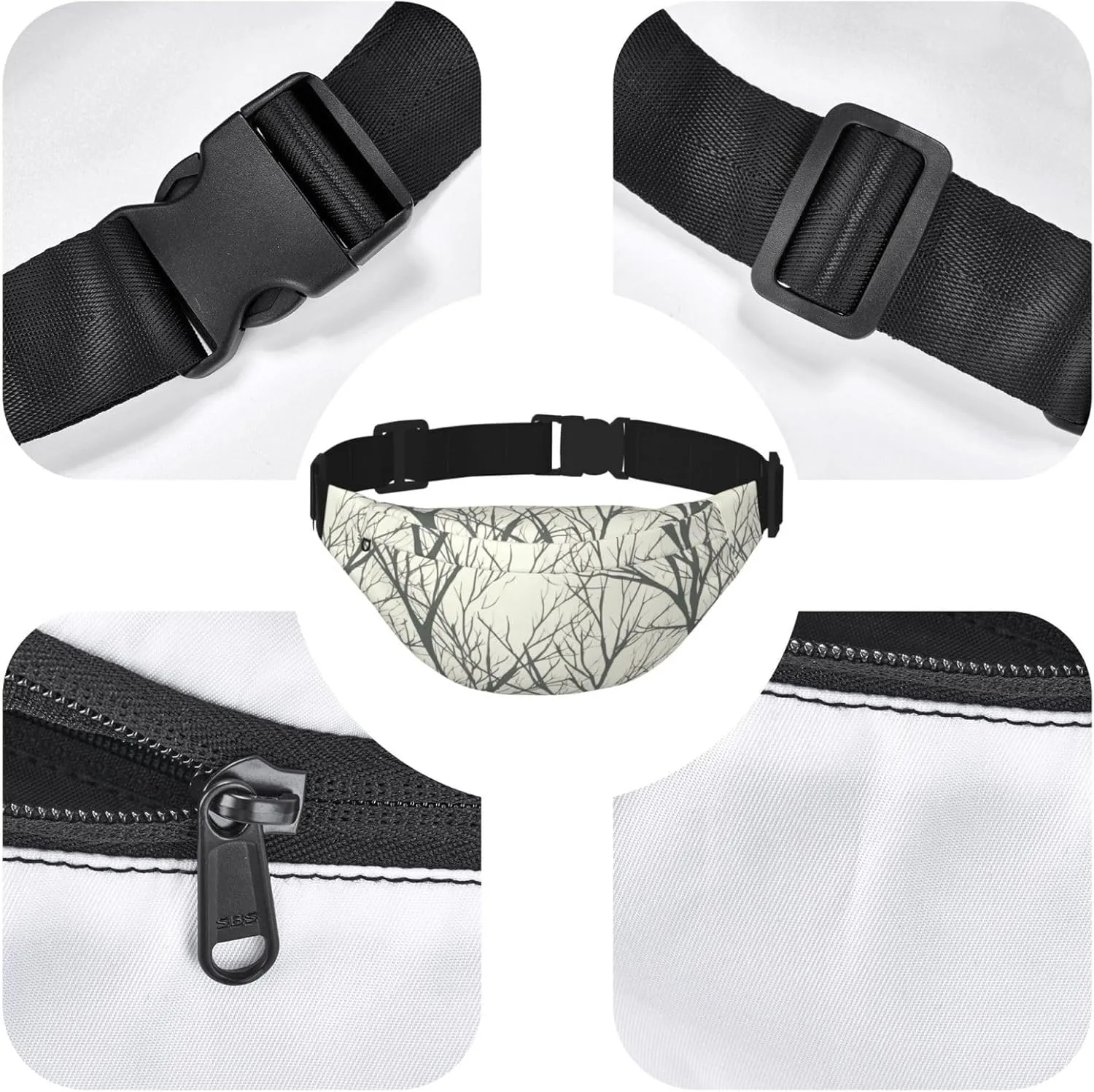 Fanny Packs For Women Men Waist Bag Waterproof Sport Belt Bag Tree Branch Fashion Waist Pack Adjustable Crossbody Bags Zipper Bum Bag For Running Hiking Travel