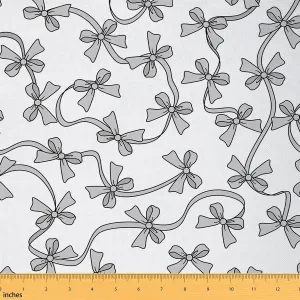 Feelyou Coquette Bows Fabric by The Yard Kids 1 Yard Kids Grey Watercolor Bow Upholstery Fabric for Chairs for Boys Teens Cute Bowknot Waterproof Outdoor Fabric Girls Bow Reupholstery Fabric Decor
