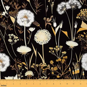 Feelyou Dandelion Fabric by The Yard 5 Yards Floral Botanical Decorative Waterproof Outdoor Fabric for Boys Girls Garden Flower Upholstery Fabric for Chairs Natural Theme Black DIY Reupholstery Fabric