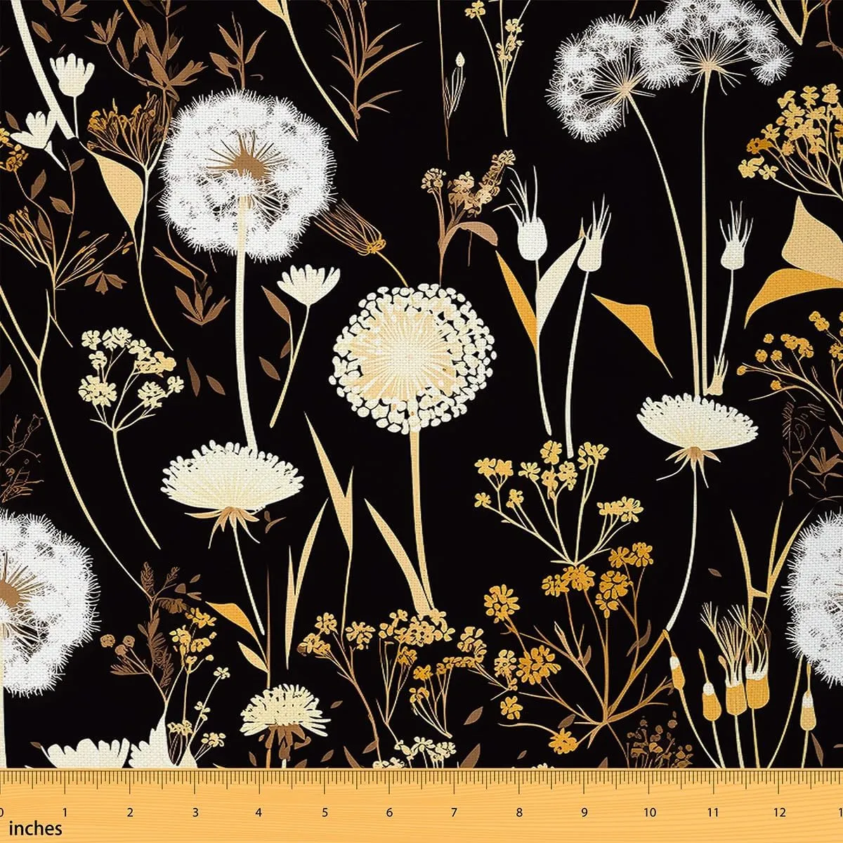 Feelyou Dandelion Fabric by The Yard 5 Yards Floral Botanical Decorative Waterproof Outdoor Fabric for Boys Girls Garden Flower Upholstery Fabric for Chairs Natural Theme Black DIY Reupholstery Fabric