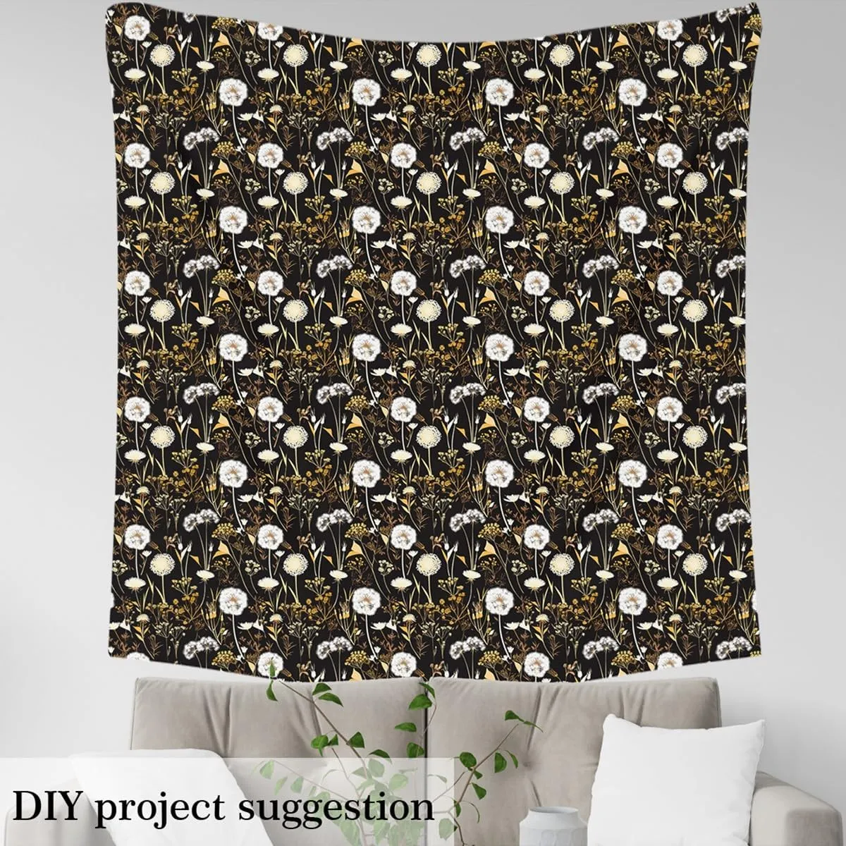 Feelyou Dandelion Fabric by The Yard 5 Yards Floral Botanical Decorative Waterproof Outdoor Fabric for Boys Girls Garden Flower Upholstery Fabric for Chairs Natural Theme Black DIY Reupholstery Fabric
