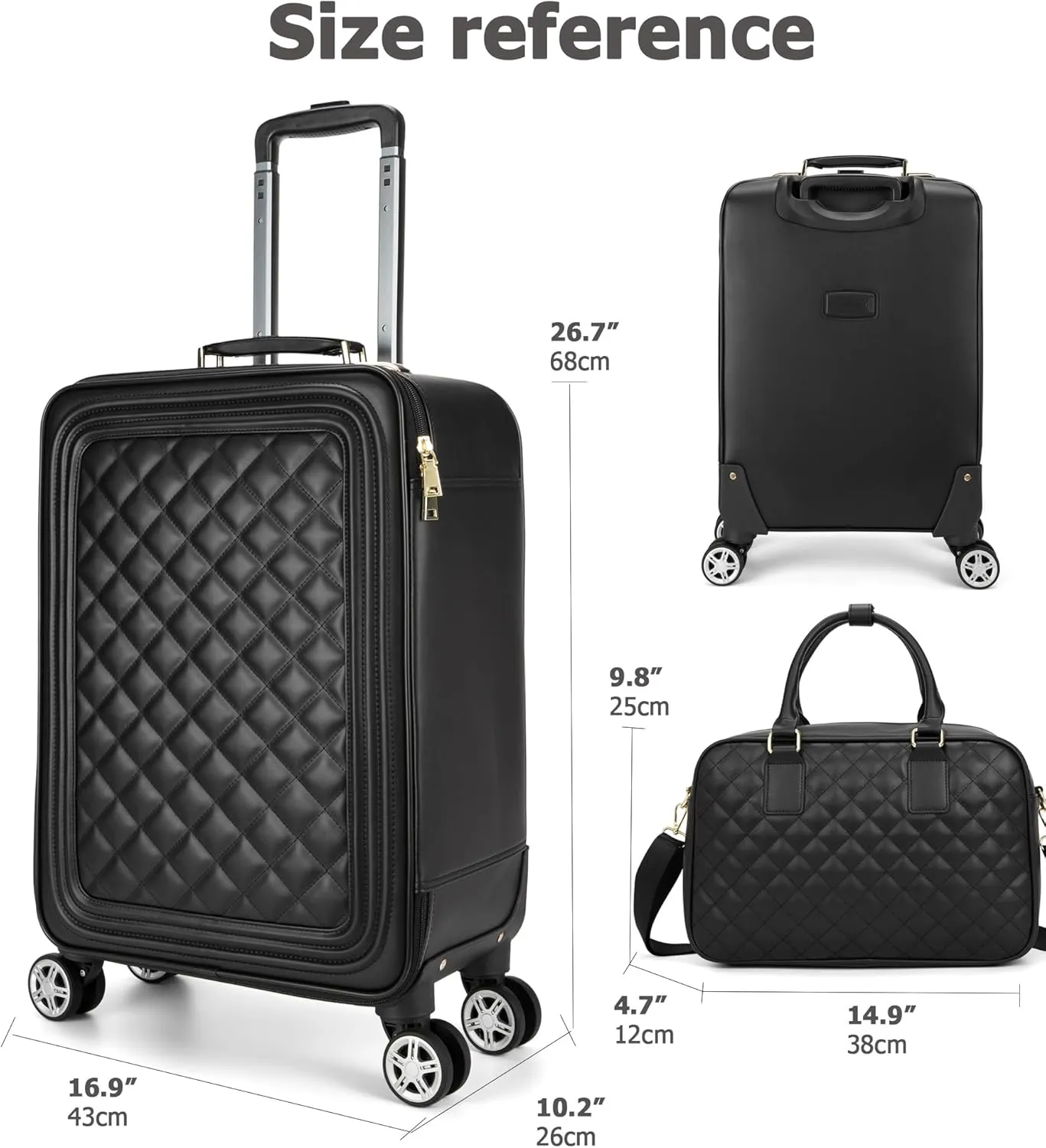 feilario 2 Piece Set Travel Leather Softside Carry On Luggage Double Spinner Wheels Checked Suitcase - 24in