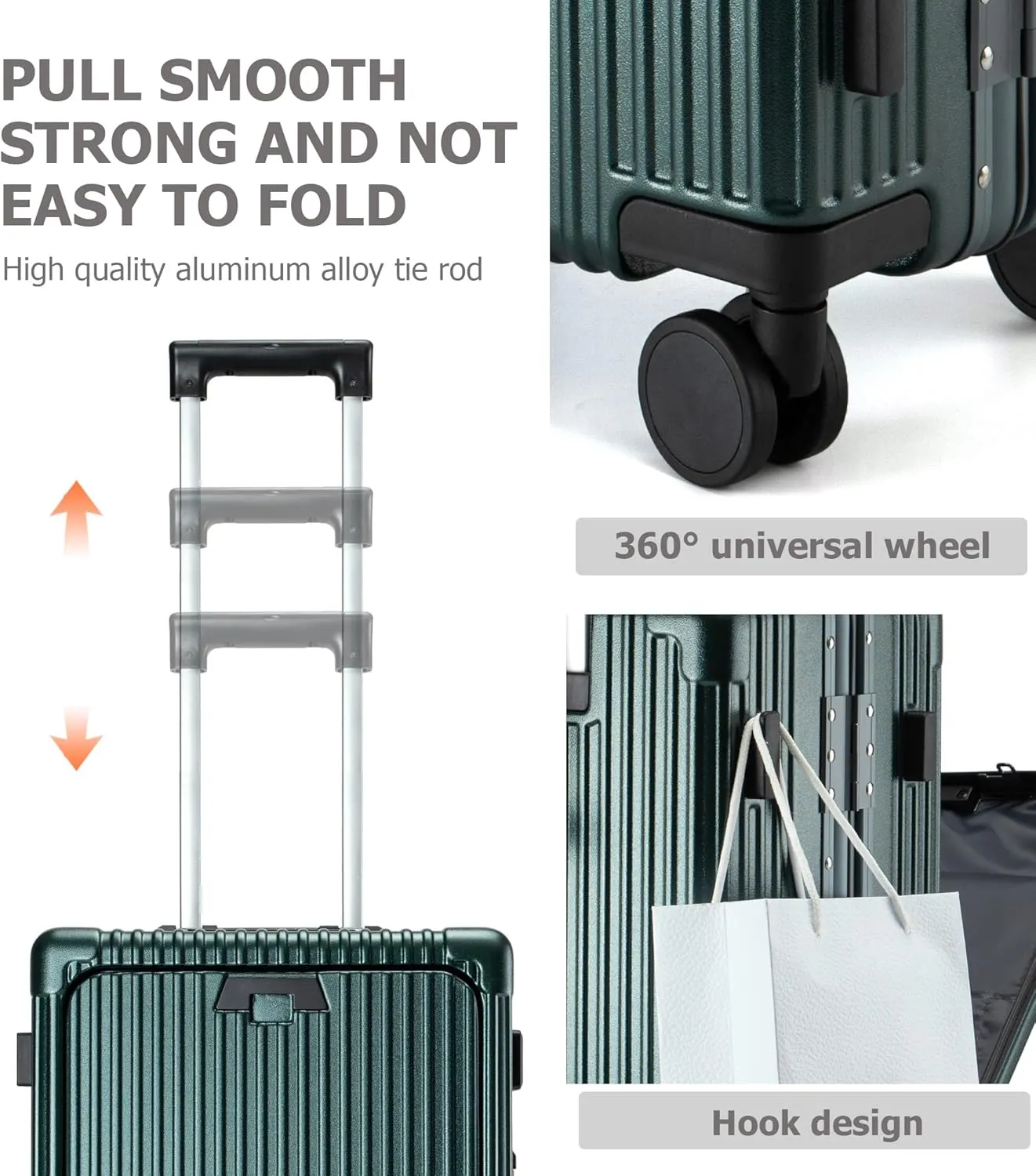 feilario 24in Aluminium Frame Hardside Spinner Wheel Luggage, Built-In TSA lock Carry on Suitcase, with Cup Holder & USB Port & Phone Holder