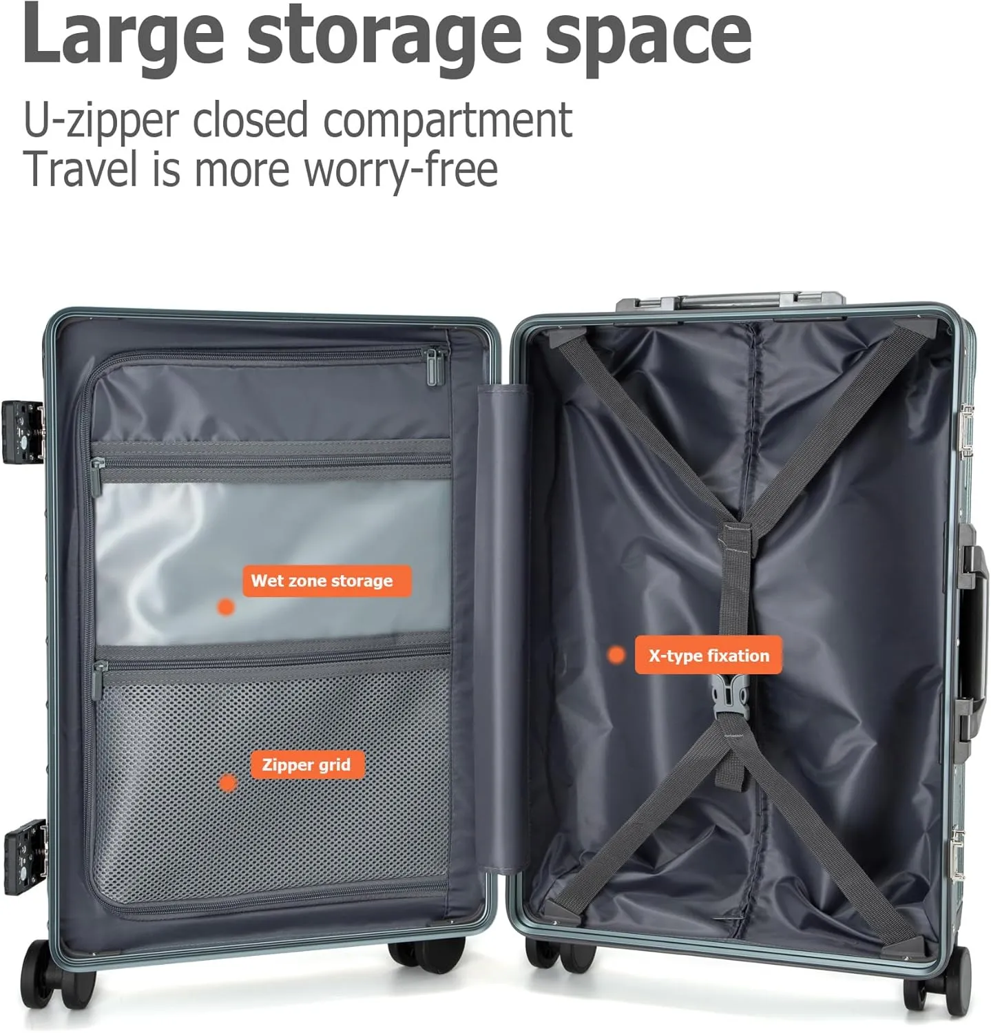 feilario 24in Aluminium Frame Hardside Spinner Wheel Luggage, Built-In TSA lock Carry on Suitcase, with Cup Holder & USB Port & Phone Holder