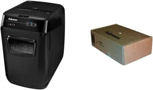 Fellowes 150-Sheet Cross-Cut Auto Feed Shredder, Black, AutoMax 150C; 9-Gallon Waste Bags, 100 Bags, 36053