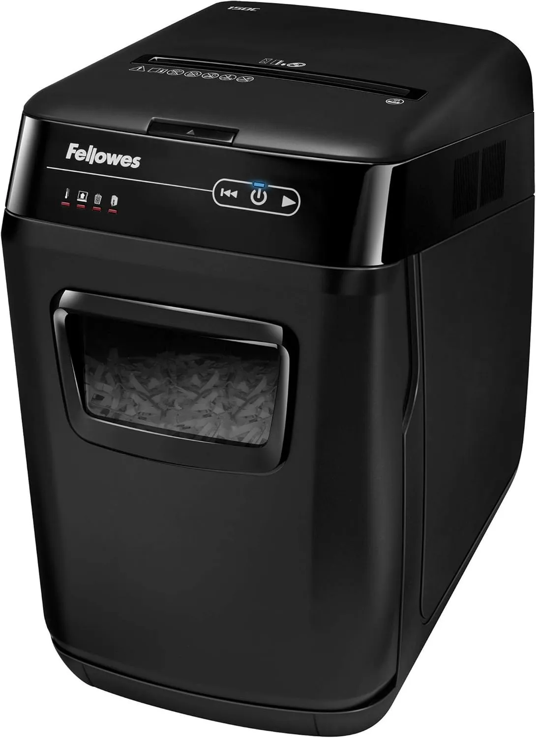 Fellowes 150-Sheet Cross-Cut Auto Feed Shredder, Black, AutoMax 150C; 9-Gallon Waste Bags, 100 Bags, 36053